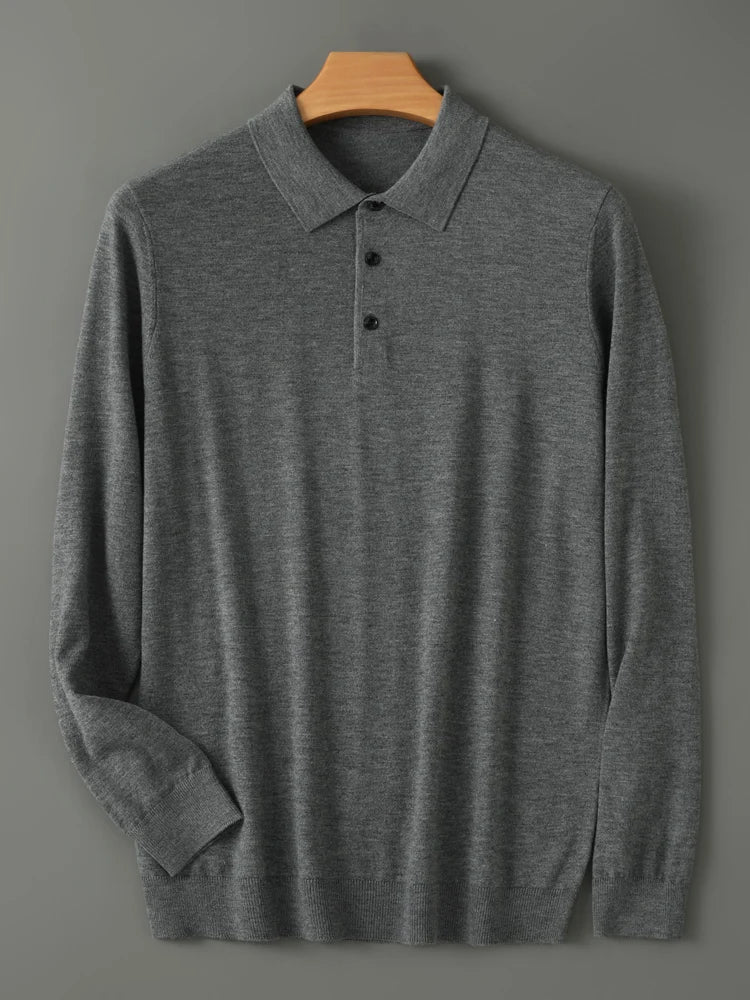 Spring Autumn Men Shirt  Merino Worsted Wool Knitted Pullover Long Sleeve Polo-Collar Clothing Tops Smart Casual Thin Outerwears