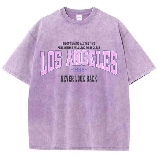 Cotton Washed T-Shirts Trend Distressed Loose Tees Los Angeles 1996 Printing Short Sleeve Summer  Clothes