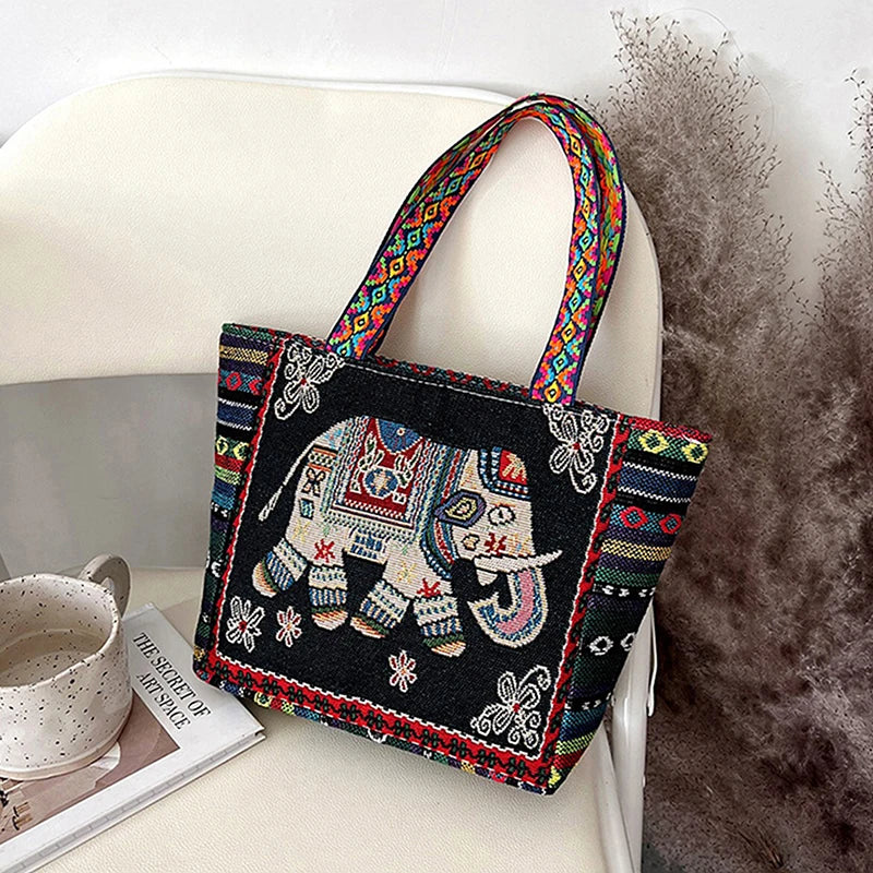 Animal Ethnic Style Handbag Trendy Elephant Embroidery Handbag Owl Canvas Women Shoulder Bags Women Tote Bag