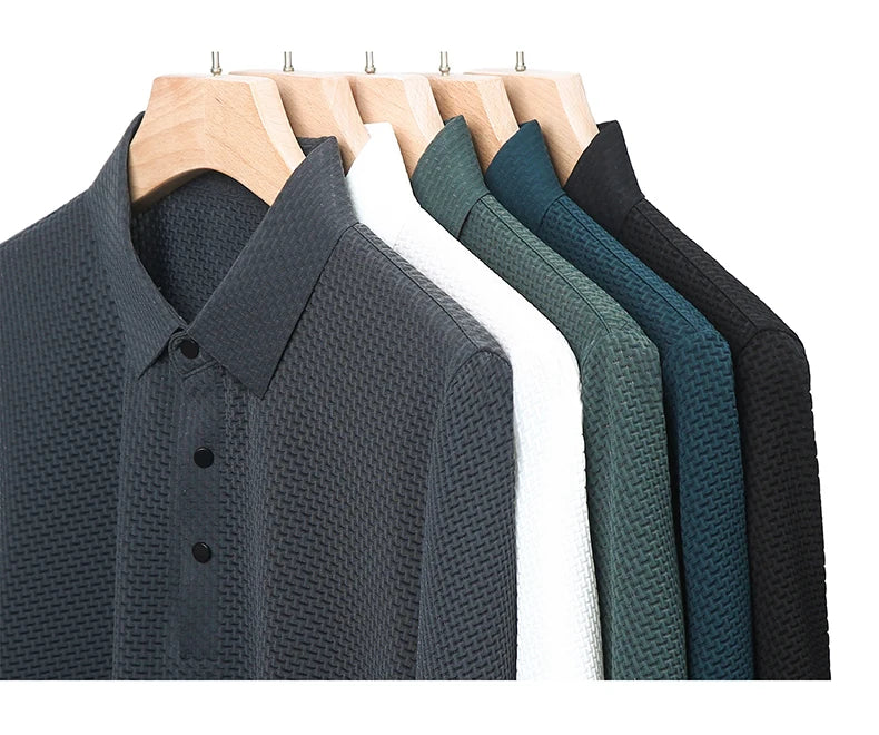 Summer New Men's Lop-up Hollow Short-sleeved Polo Shirt Ice Silk Breathable Business Fashion T-Shirt Male Brand Clothes