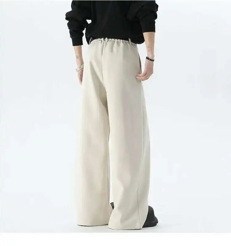 IEFB Pleated Design Men's Suit Pants Casual Solid Color American Style Bottom Drape Straight Wide Leg Male Trousers Simple 9W717
