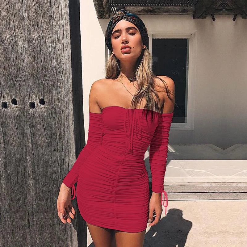 Articat – robe à bandes pour femmes, Sexy, épaules dénudées, manches longues, Slim, élastique, moulante, robes de soirée, automne hiver, 2022