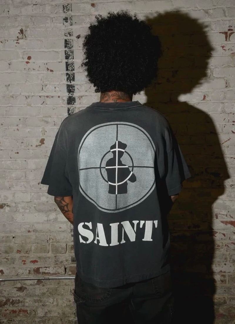 Saint High Quality Casual Loose Smiling Print Men T Shirt