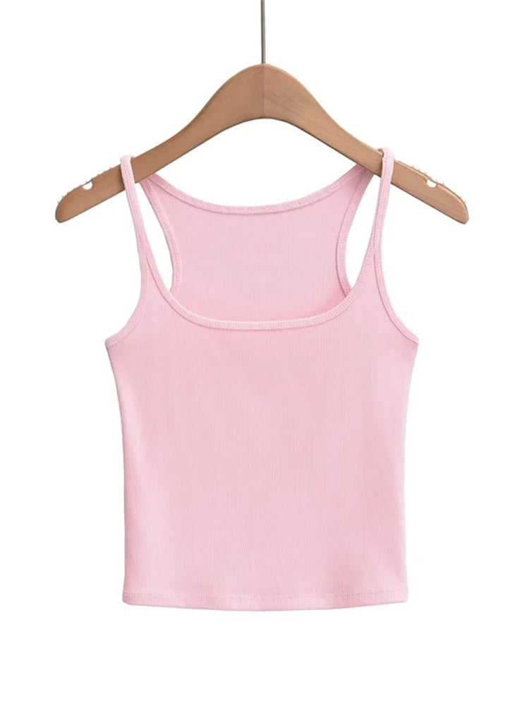 Women's U-neck Thin Belt Knit Vest 2025 Summer Fashion Sexy Crop Top Sling Camisole Trendy Outerwear