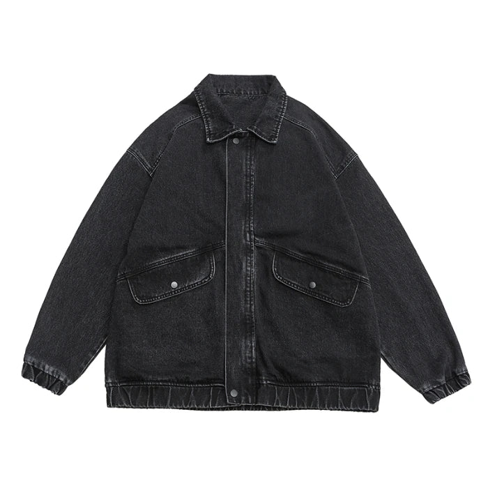 2023 Autumn Men's Denim Jacket Vintage Large Pocket Elastic Cuffs Baggy Coat Oversized Japanese Casual Streetwear 4XL 5XL