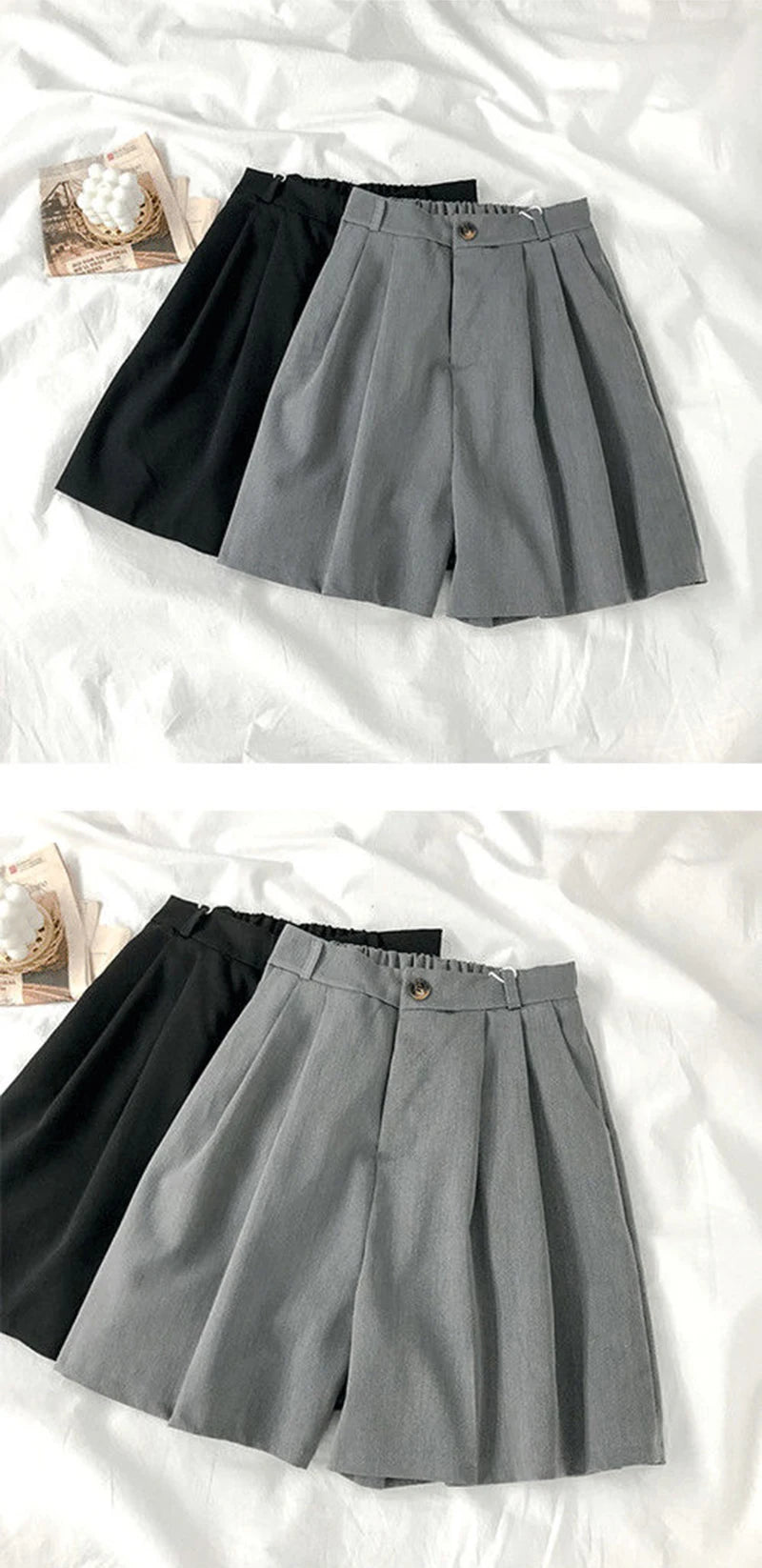 Casual High Waist Wide Leg Suit Shorts Women Korean Fashion Loose Solid Shorts Summer Office Ladies Black Thin Shorts