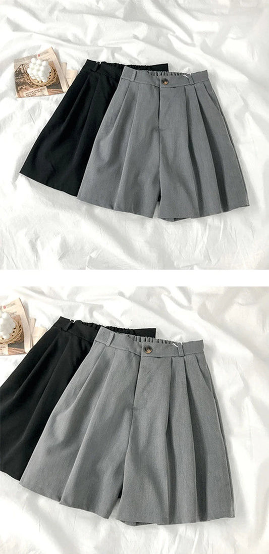 Casual High Waist Wide Leg Suit Shorts Women Korean Fashion Loose Solid Shorts Summer Office Ladies Black Thin Shorts