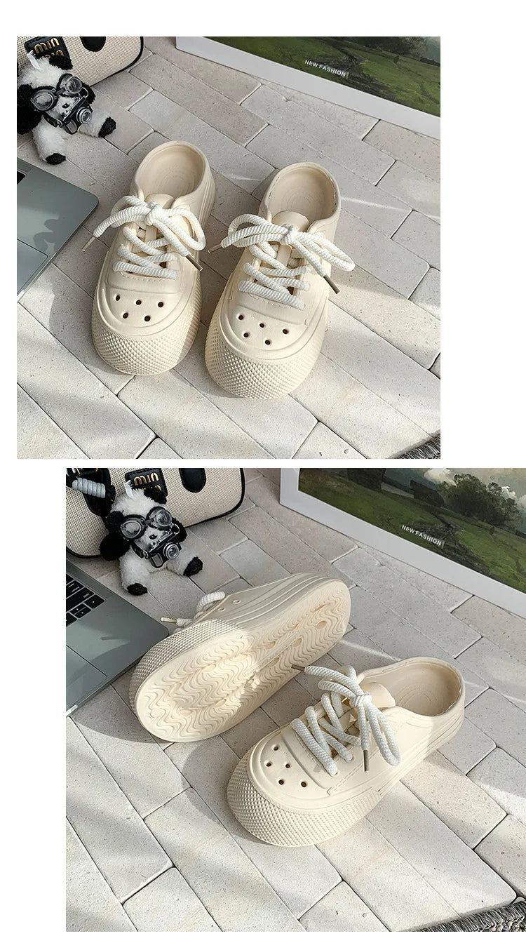 Women Fashion Clogs Lace-up Platform Slippers Summer Shoes Soft EVA Anti-slip Female Beach Street Slides Thick Sole Sandals