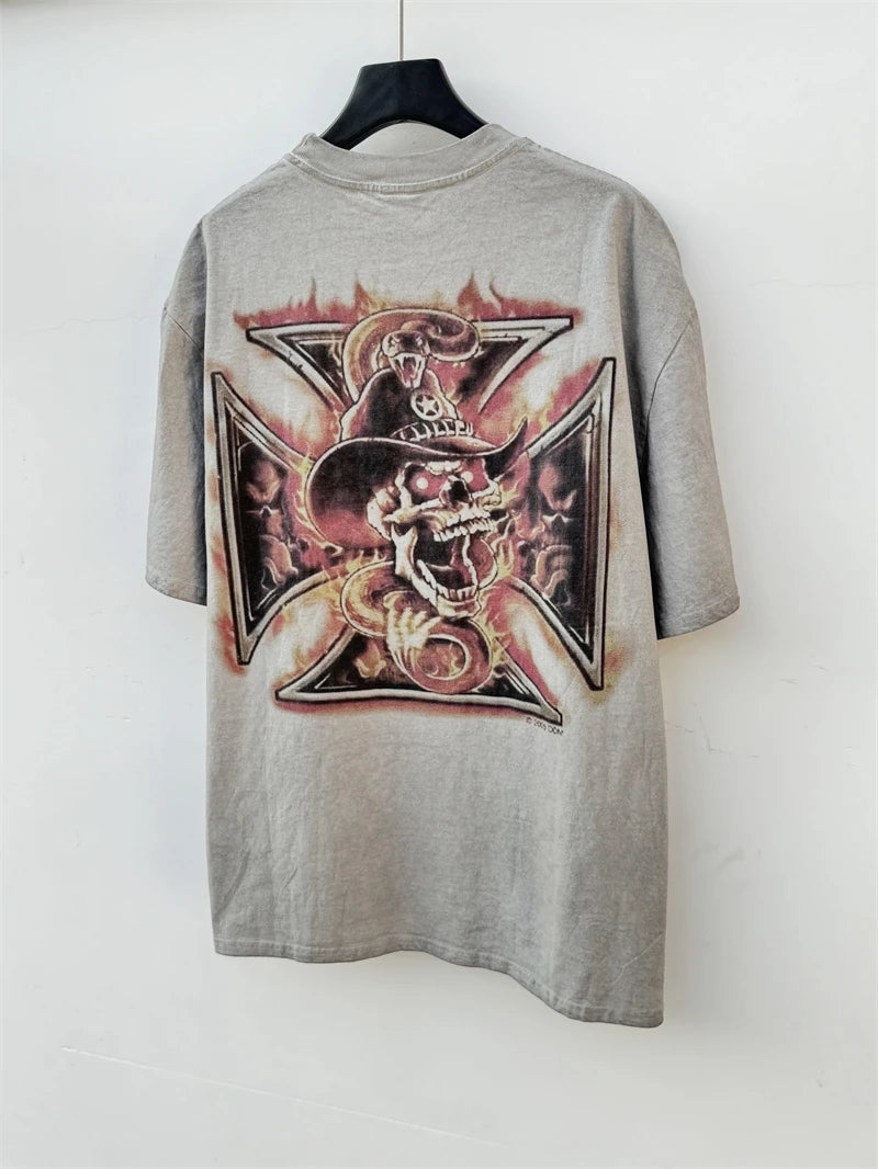 Washed Saint Punk art limited edition BOX TEE Hand Worn Vest T-Shirts Men Women High Quality T Shirt