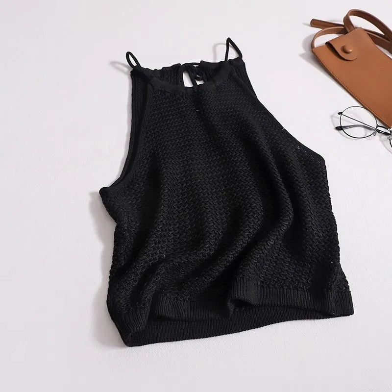 AOSSVIAO 2025 knit Tank Top Sexy Backless Bandage Skinny Crop Tops Summer Elegant Lace Up Party Streetwear Women Camis