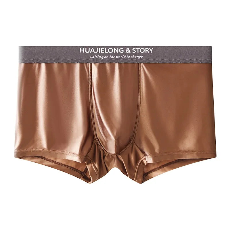 3Pcs Men's Underpants Ice Silk Satin-like Man Underwear Smooth Breathable Boxer Shorts Underwear For Men