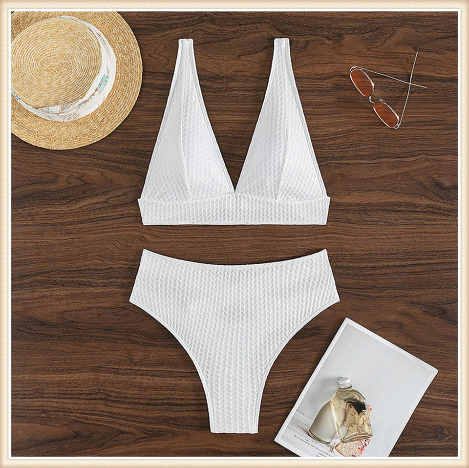 Shoulder Strap Triangel Bikinis 2024 Women High Waist Swimsuit White Sexy Swimwear Female Bathers Bathing Swimming Swim Suit