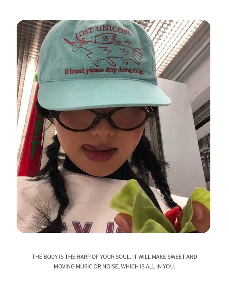 New Unisex Niche Unicorn Letters Embroidery Baseball Hats Flat Eave Sunshade Korean Peaked Caps Versatile Fashion Personal ins