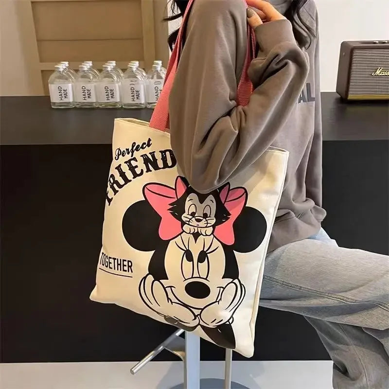 Mickey and Minnie Cartoon Creative Printed Pattern Handbag Large Capacity Fashion Canvas Shoulder Bag Female Mommy Bag