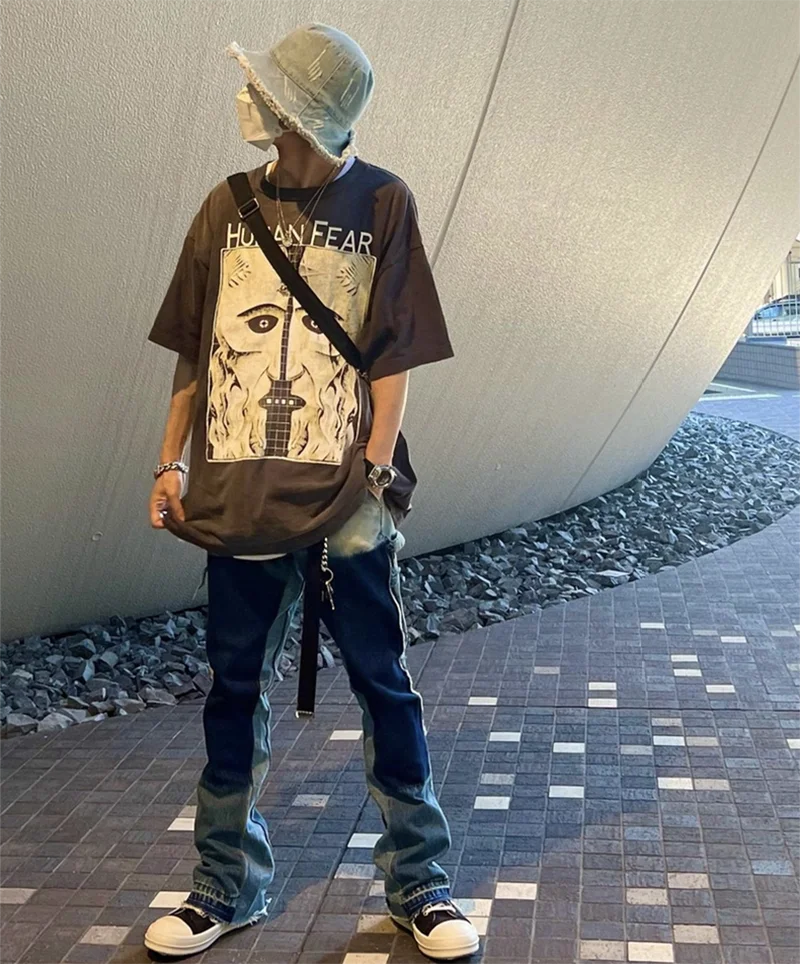 Vintage Series Saint Round Neck Sexy Robot Printed Casual High Quality Oversized T Shirt Harajuku Streetwear Men