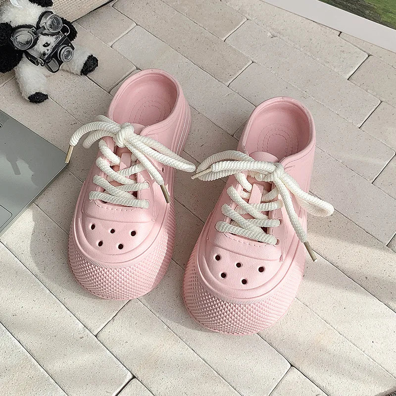 Women Fashion Clogs Lace-up Platform Slippers Summer Shoes Soft EVA Anti-slip Female Beach Street Slides Thick Sole Sandals