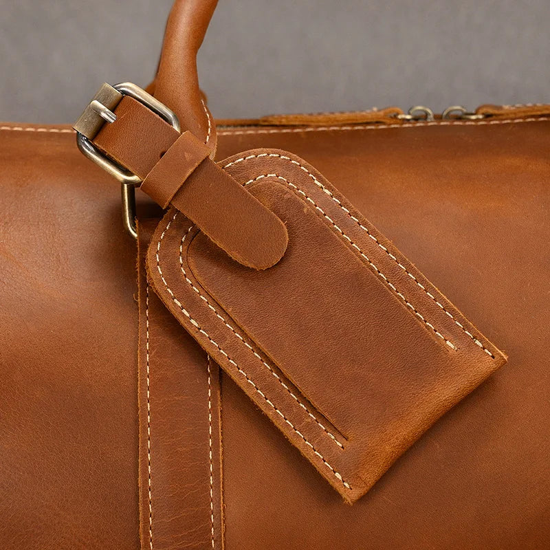 Sac de voyage en cuir véritable de grande capacité pour hommes et femmes, en cuir de vache noir souple, polochon de voyage décontracté, grand sac à bandoulière pour week-end