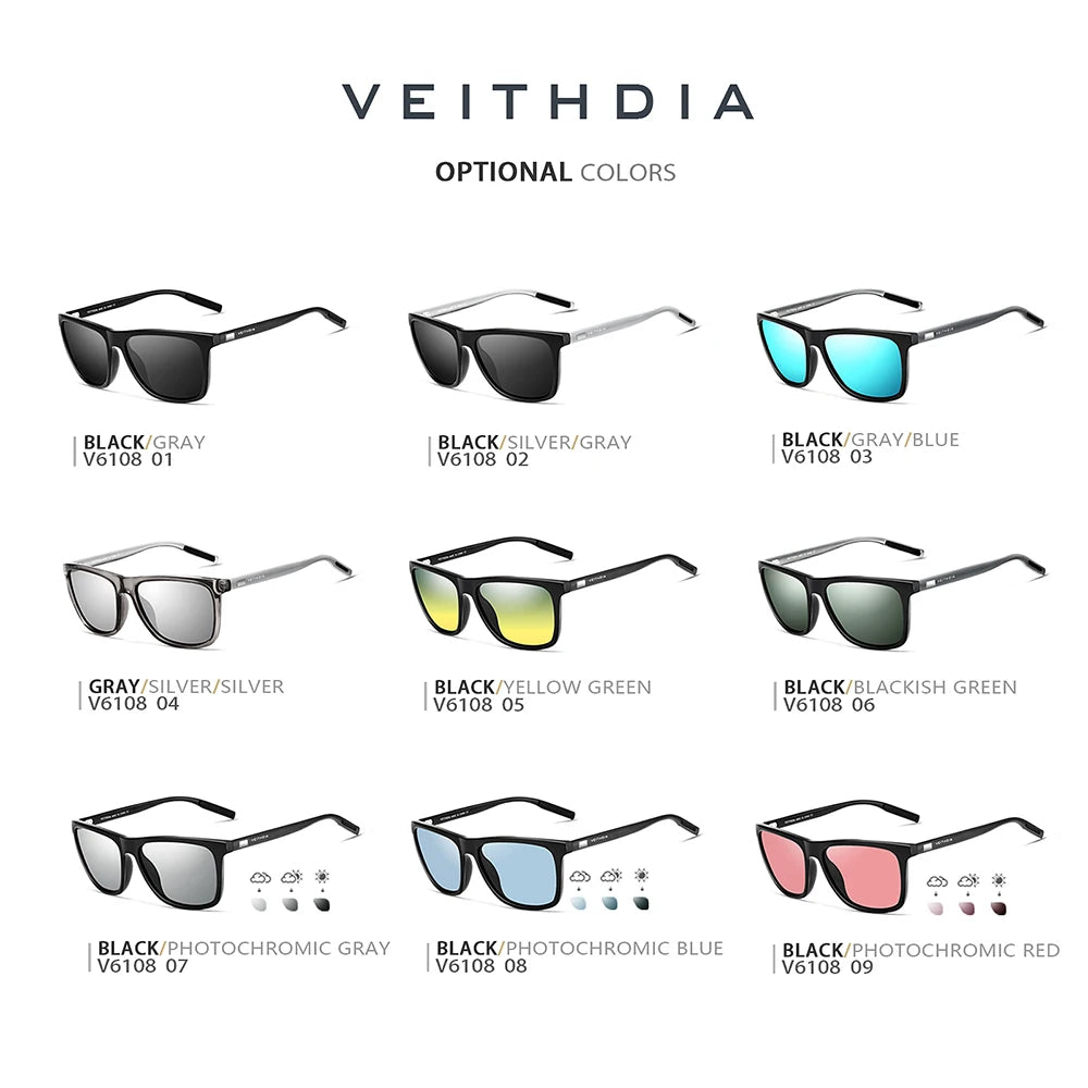 VEITHDIA marque lunettes de soleil unisexe rétro aluminium + TR90 lunettes de soleil polarisées lentille Vintage lunettes de soleil pour hommes/femmes 6108