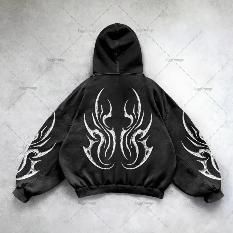 Gothic Punk Graphic Print Oversized Sweatshirt High Street Harajuku Y2K Streetwear Jacket Men Hip Hop Retro Casual Zipper Hoodie