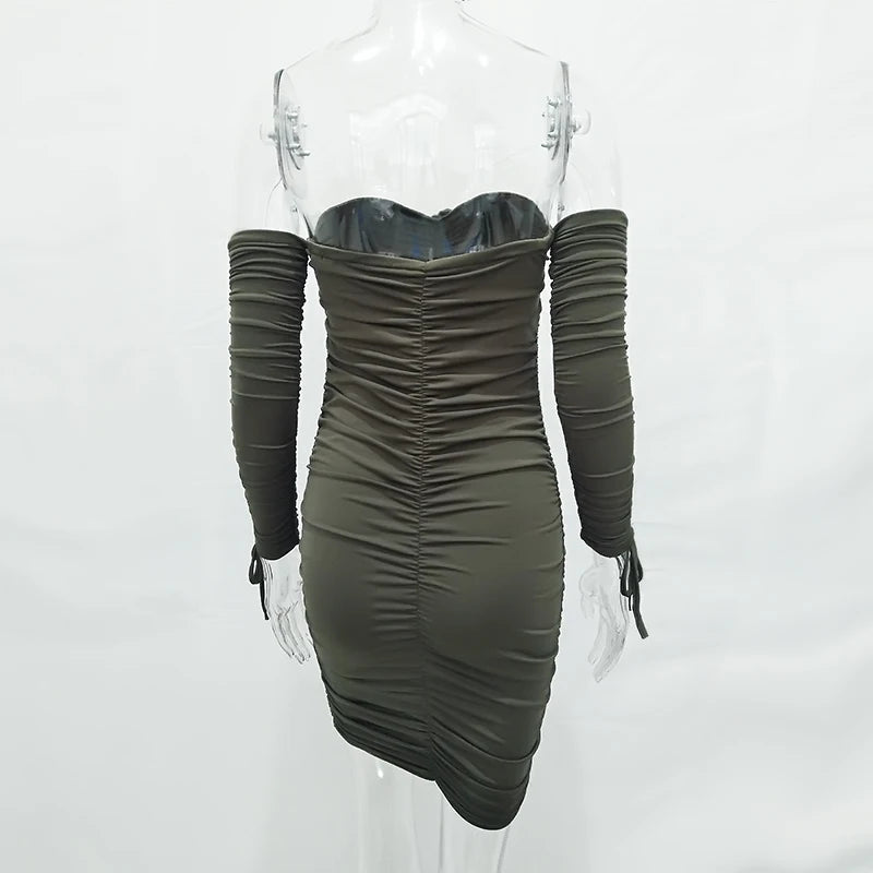 Articat – robe à bandes pour femmes, Sexy, épaules dénudées, manches longues, Slim, élastique, moulante, robes de soirée, automne hiver, 2022