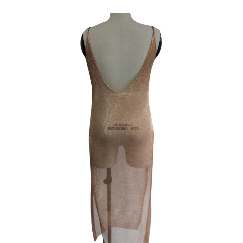 Robe de plage en maille tricotée pour femmes, sexy, longue, tunique, Cover-Up, vêtements d'été, V651