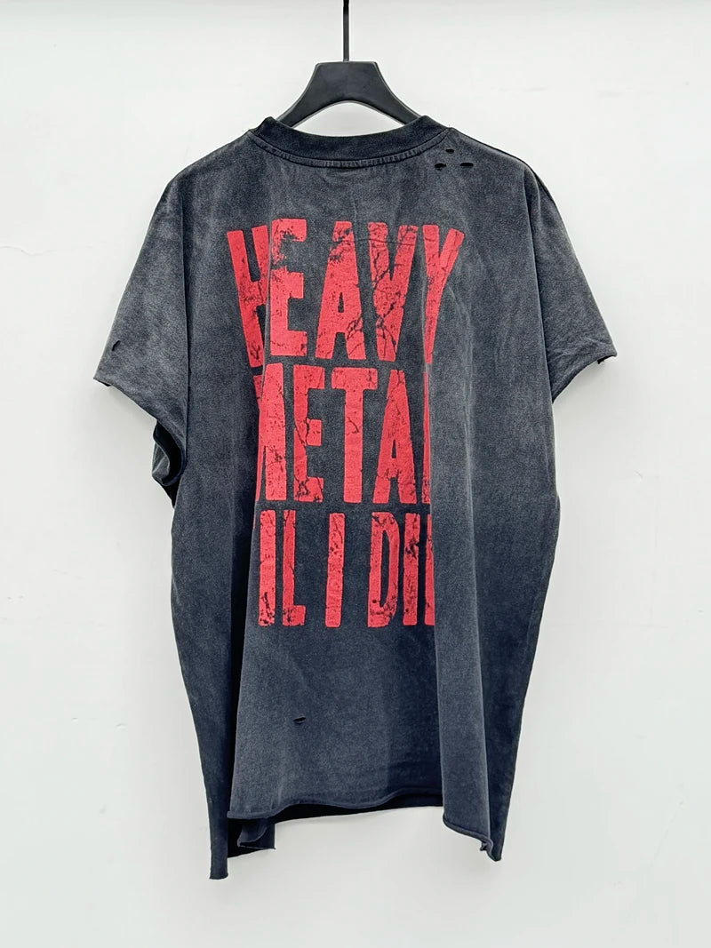 Half Red Skeletons Bone Print Box Tee Hole Damaged Tank Tops T-shirt Men Women Classic Text Graphic Short Sleeve T Shirt Clothes