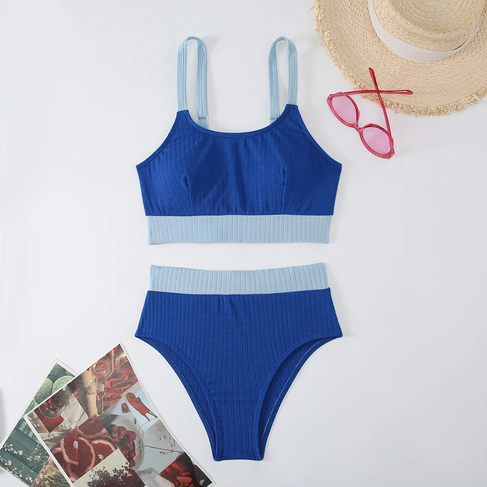Strappy Bikinis 2025 Women High Waist Swimwear Female Sexy Swimsuit Solid Bathers Bathing Swimming Swim Suit Beachwear Summer