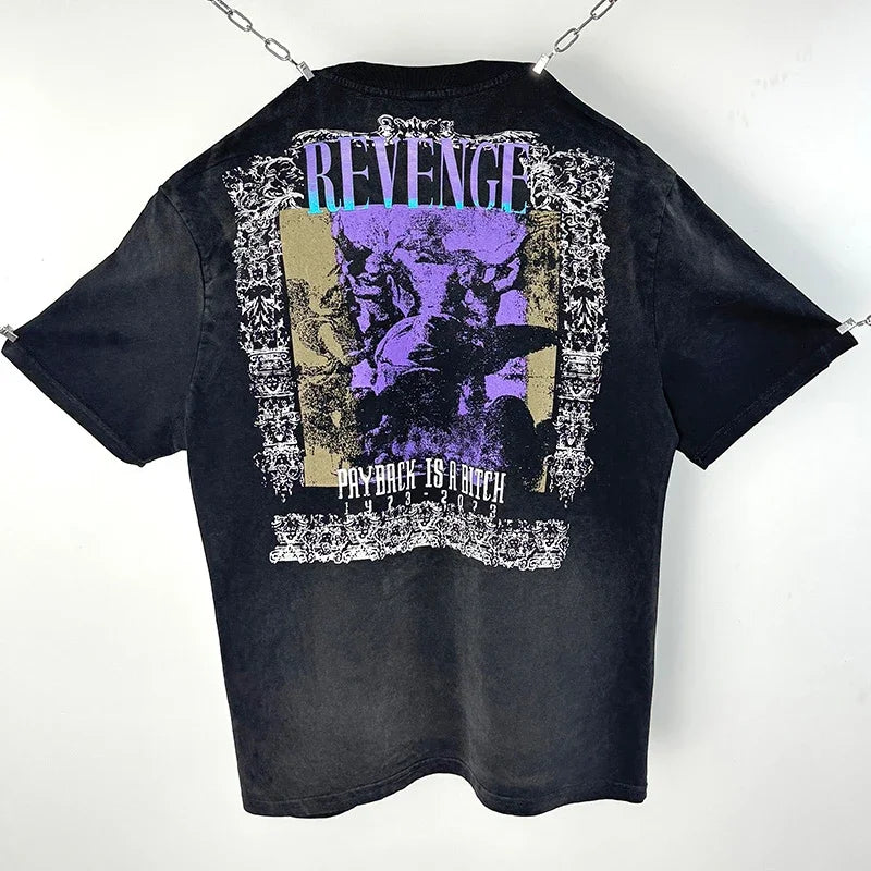 Hip Hop Vintage Washed Black Damaged Hole Tank Men Women Top Quality Cotton Oversized Saint Vest Stitching Sleeveless T Shirt