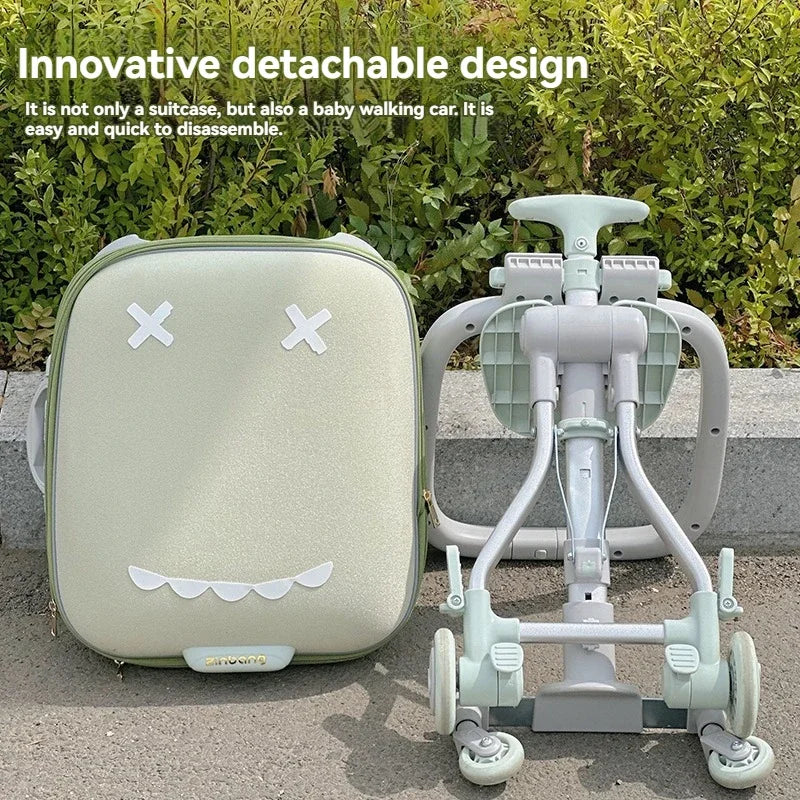 Kids' Travel Trolley Suitcase Mountable on Plane with Spinner Wheels Luggage Ride and Walk The Baby's Suitcase Folding Stroller