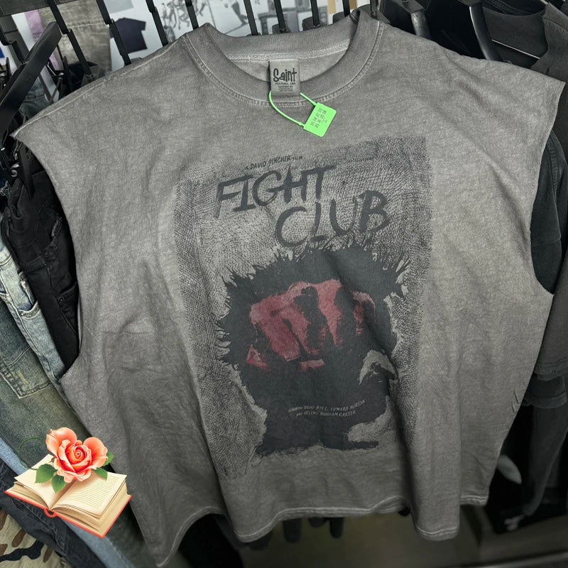 Washed FIGHT CLUB Tank Tops Vest Men Women Summer High Quality SAINT Oversized Sleeveless T-shirt