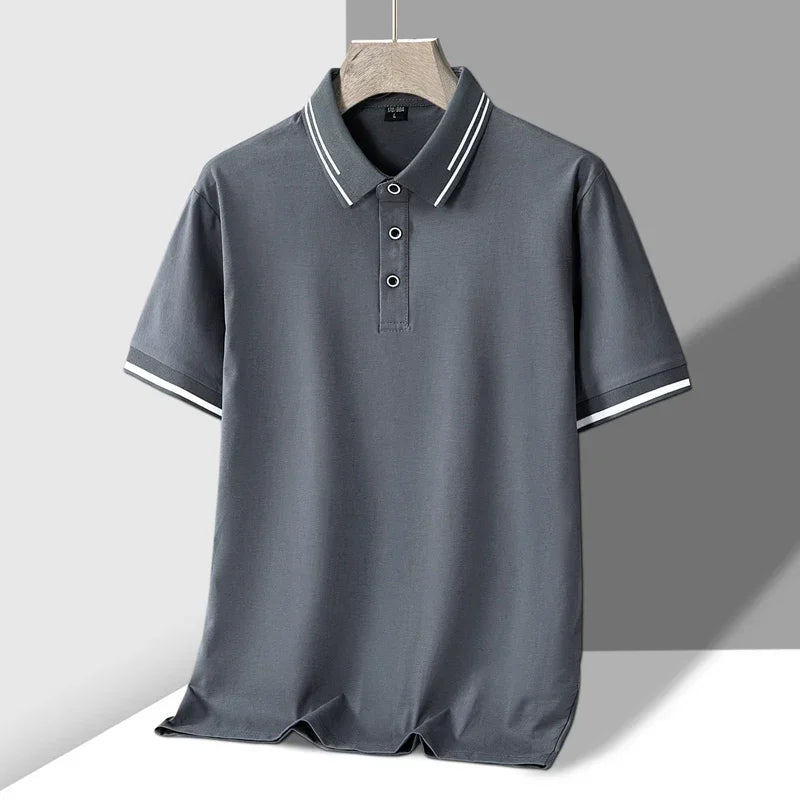 TFETTERS Men's Summer Polo Shirt Top Short Sleeve Turn Down Collar Solid Color Cotton White Casual T Shirt for Men Clothes