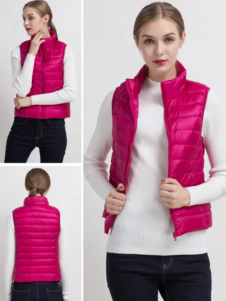 0-10 ℃   Femmes gilets automne hiver Ultra léger canard vers le bas gilet femme mince sans manches veste coupe-vent chaud bouffant gilet 4XL