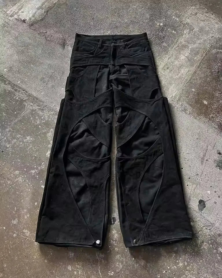Oversized Pockets with Wide Legs Floor Mopping Y2k Mens Jeans Hip Hop Black Ripped Baggy Jeans Harajuku Gothic Pants Streetwear
