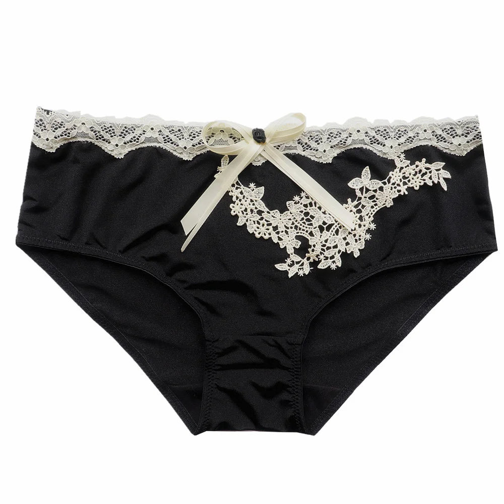 SP&CITY Flower Embroidery Ice Silk Bow Sexy Women's Underwear Low Waist Traceless Breathable Summer Thin Panties Seamless Briefs