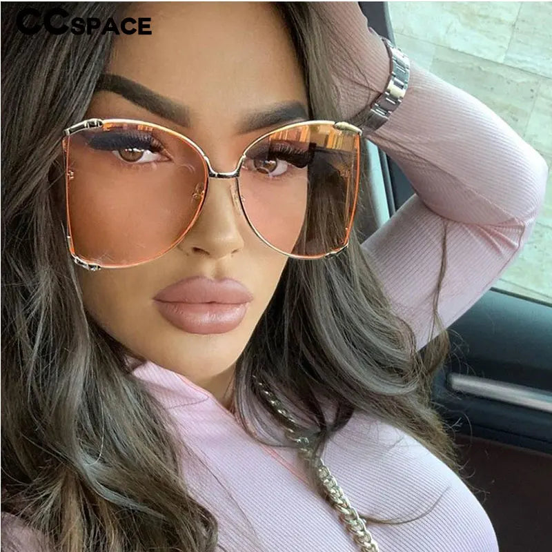 45476 lunettes de soleil carrées surdimensionnées femmes monture en métal mode luxe cadre creux marque lunettes de soleil femme dégradé nuances