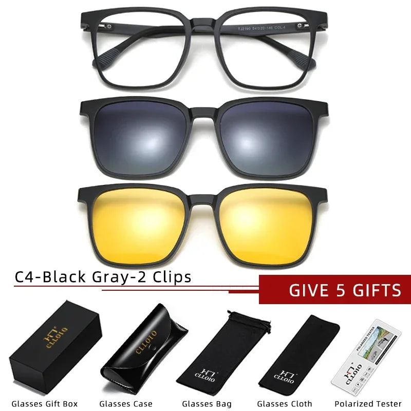 CLLOIO Magnetic Clip Optical Sunglasses Men Polarized Myopia Prescription Glasses Anti Blue Light Reading Glasses for Women 2190