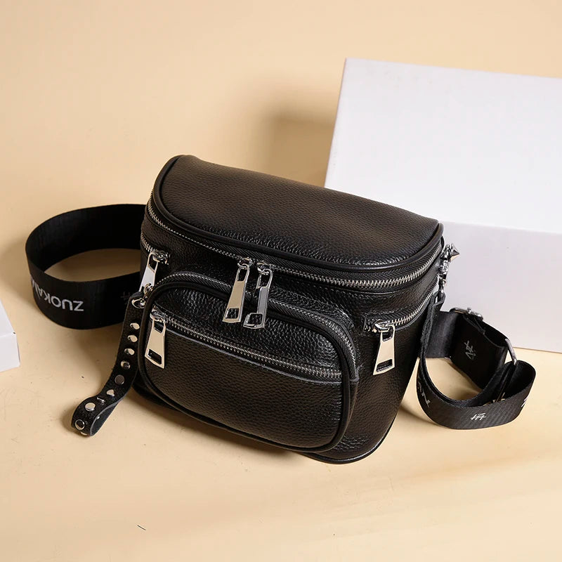 High Quality 100%Natural Cowskin Female Shoulder Crossbody Tote Genuine Leather Saddle Bags For Women Casual Wide Strap Handbags