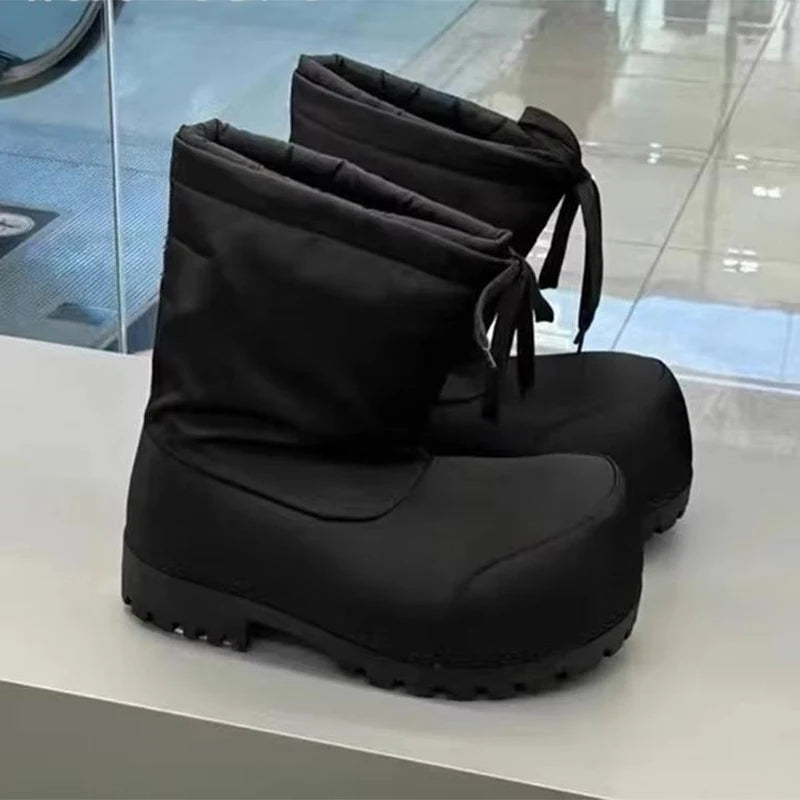 Brand Big Head Ugly Snow Boots Winter Waterproof Non-slip Drawstring Thick Bottom Warm Heightening Short Boots Women's Ski Boots