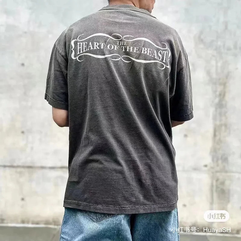 Vintage Series Saint Round Neck Sexy Robot Printed Casual High Quality Oversized T Shirt Harajuku Streetwear Men