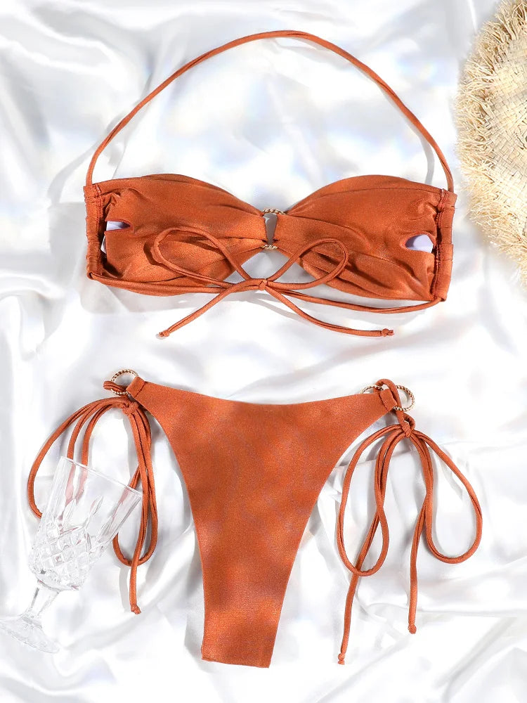 Miyouj Push Up Bikinis New Two Piece Suit 2025 Bathsuit Sexy Bikini Sets Hollow Out Swimsuit String Bathwear Low Waist Swimwear