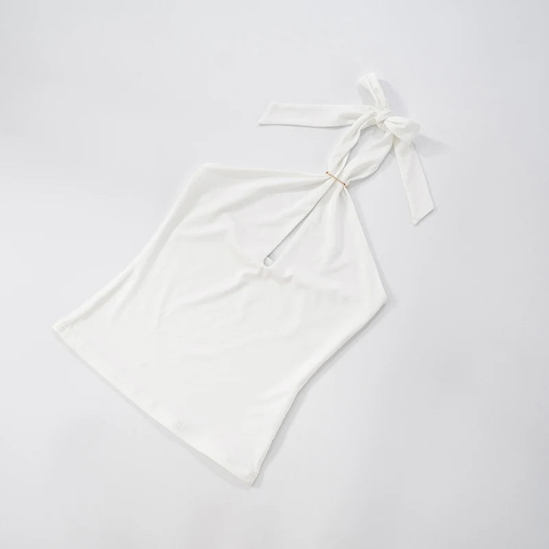 CUTENOVA Women'S Solid Color Hanging Neck Tie Hollow Out Metal Ring Strapless Backless Tank Top Summer New Fashion Street Tank
