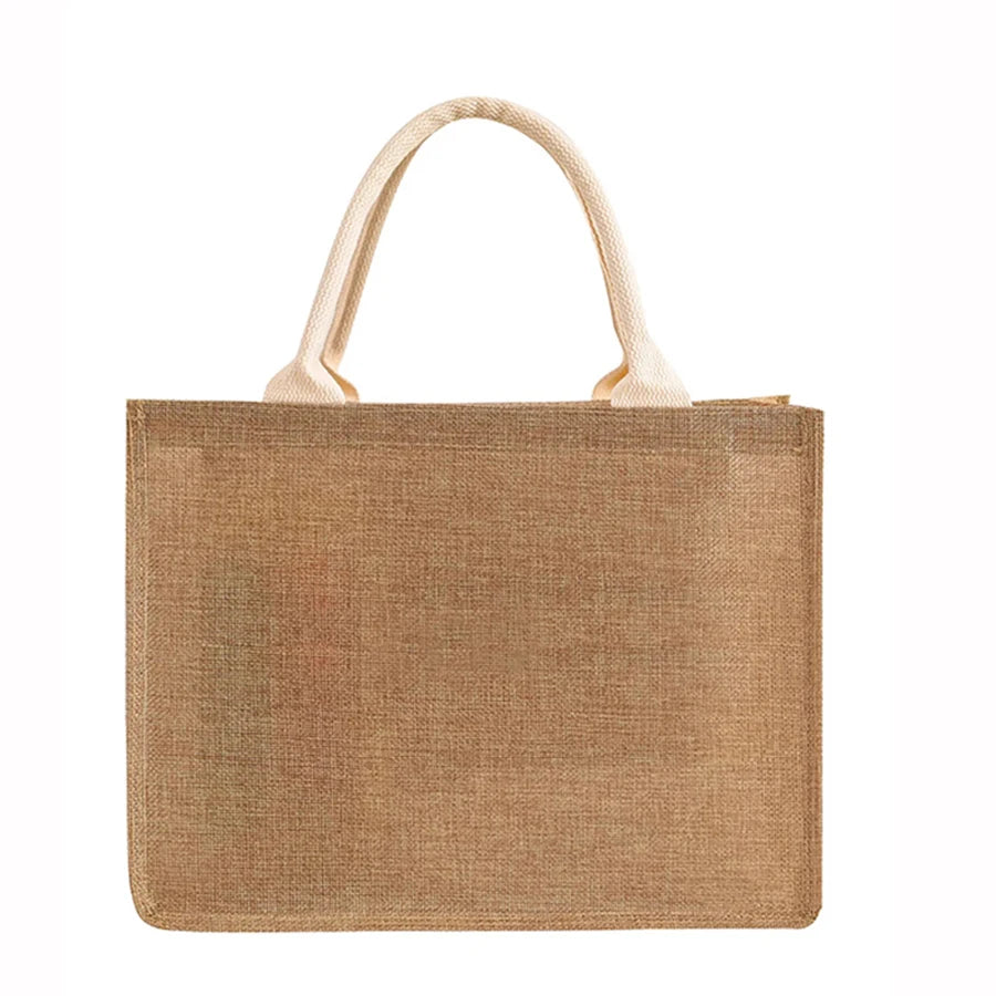 Simple solid color large capacity women's handbag reusable imitation linen zipper handbag commuting bag shopping bag