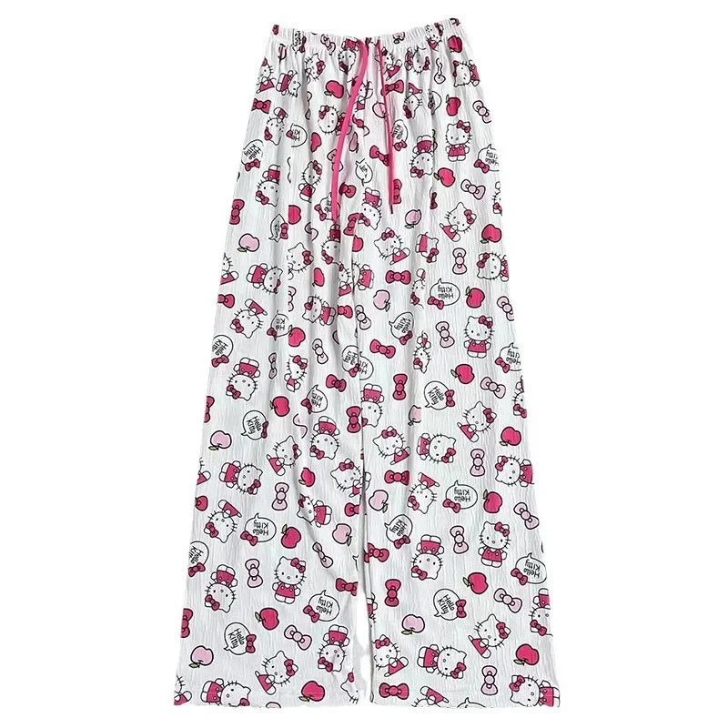 Spring Autumn Anime Hello Kitty Y2k Kawaii Pajamas Women Loose Cartoon Casual Home Pants Fashion Trousers Girl Pajama Pants Gift