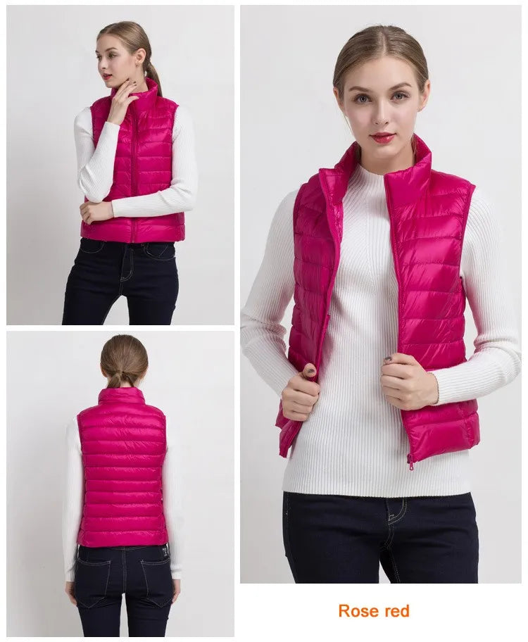 0-10 ℃   Femmes gilets automne hiver Ultra léger canard vers le bas gilet femme mince sans manches veste coupe-vent chaud bouffant gilet 4XL