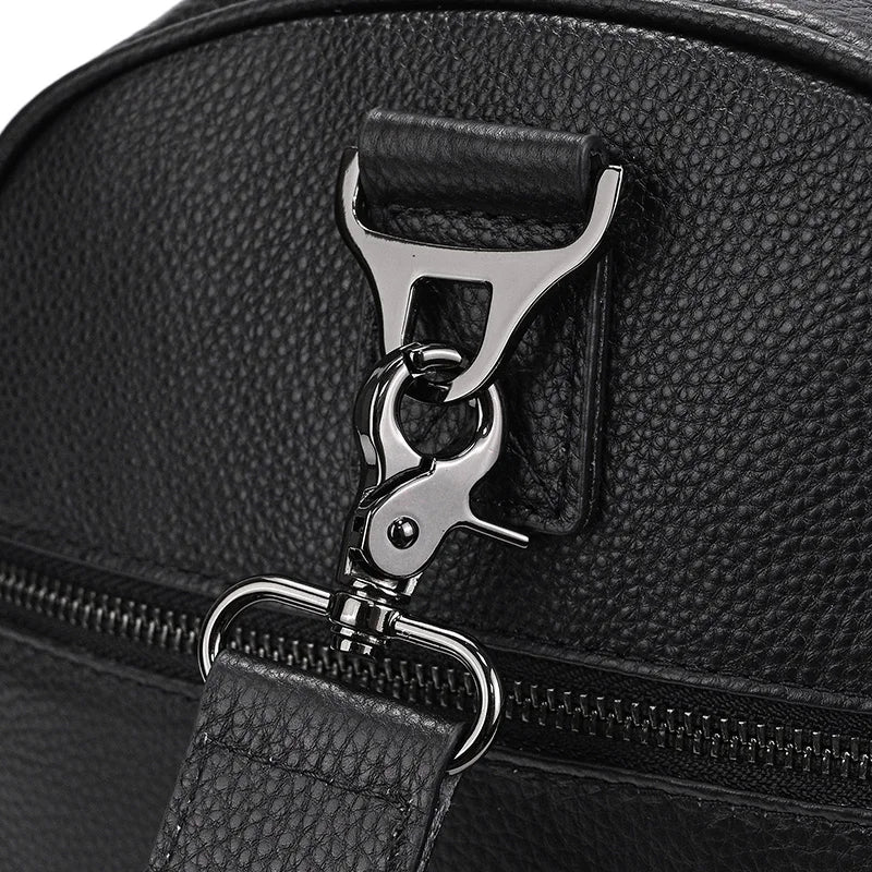 Sac de voyage en cuir véritable de grande capacité pour hommes et femmes, en cuir de vache noir souple, polochon de voyage décontracté, grand sac à bandoulière pour week-end