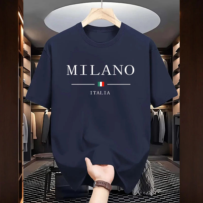 Italy Fashion Mens Cotton T-shirt Spring Summer Daily Casual Fashion O-neck Short Sleeve Top Male Home Outdoor Comfort Soft Tees