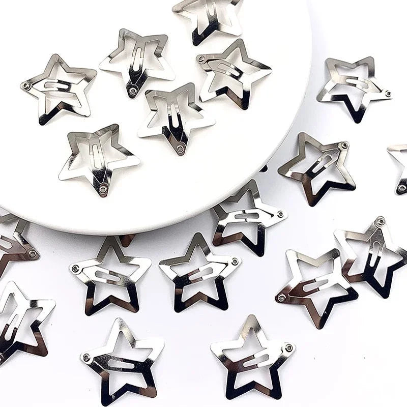 Silver Star BB Hair Clips Y2K Cute Metal Snap Star Hairpins Hair Clips Side Barrettes Hairs Grip Women Hair Accessories Headwear