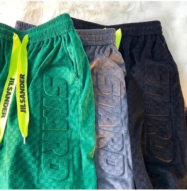 High Street Foam Letter Velvet Shorts Men's Fashion Casual Summer Loose Sports Shorts