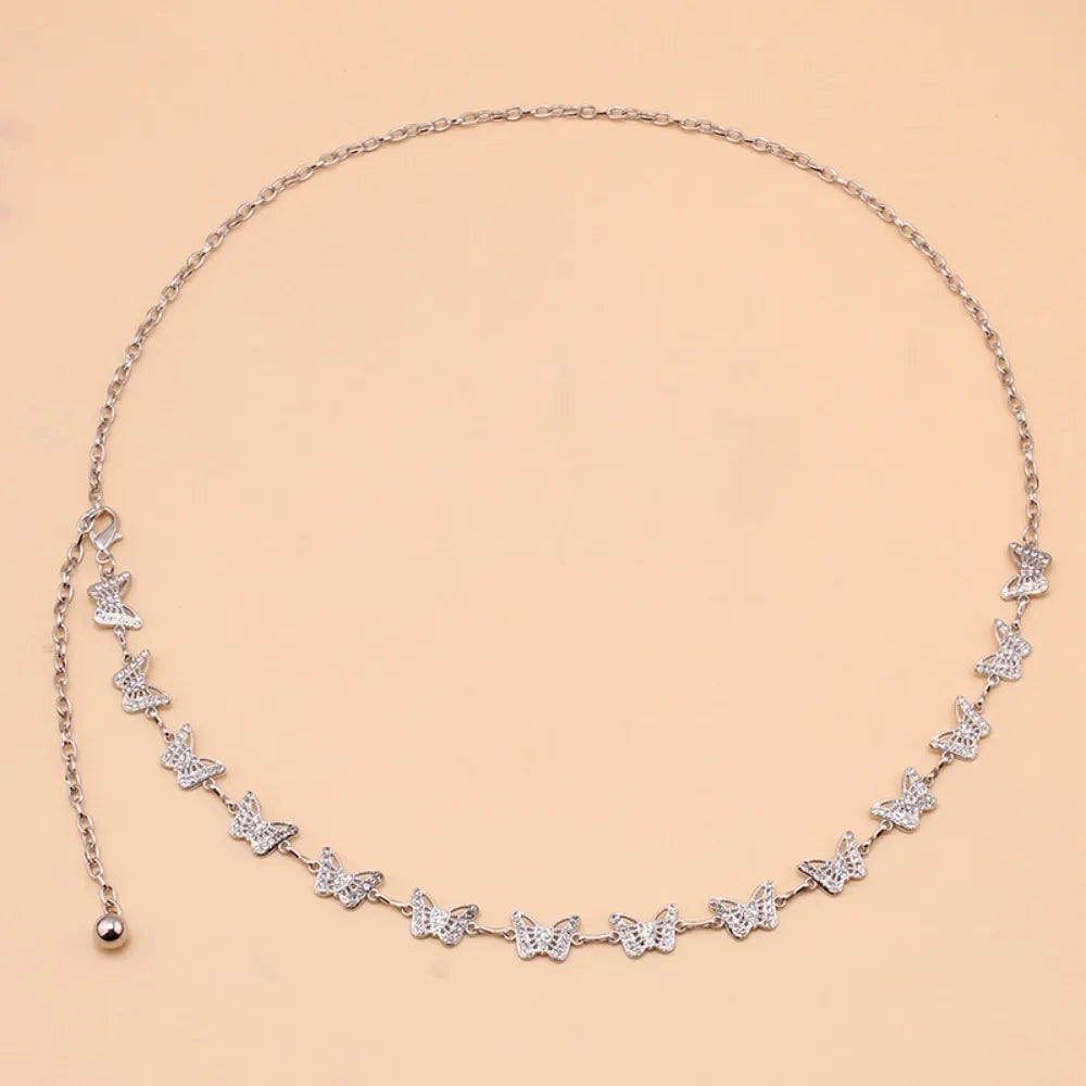 Silver and gold Metal Belly Chain For Women Cute Rhinestone Butterfly Belly Hip Chain Waist Belt For Women