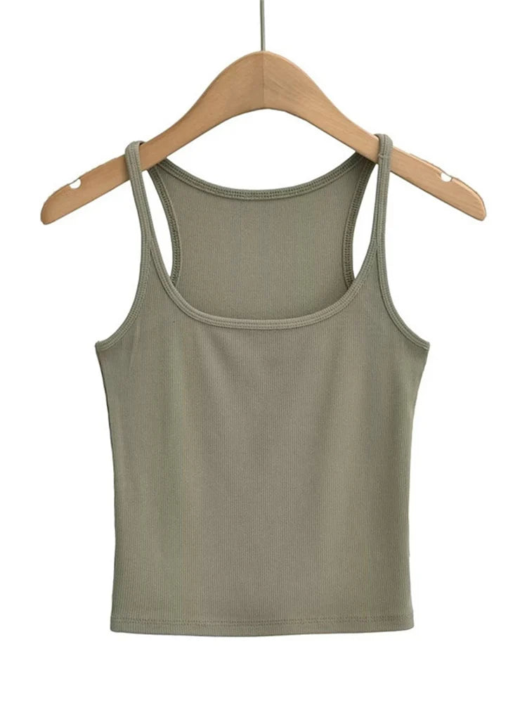 Women's U-neck Thin Belt Knit Vest 2025 Summer Fashion Sexy Crop Top Sling Camisole Trendy Outerwear